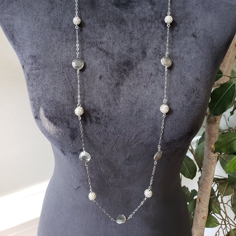 Women Fashion Silver Plated Speckled‎ Jadite Station Necklace with Lobster Clasp